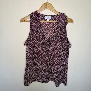 Loft Sleeveless Purple Floral 100% Cotton Top Medium